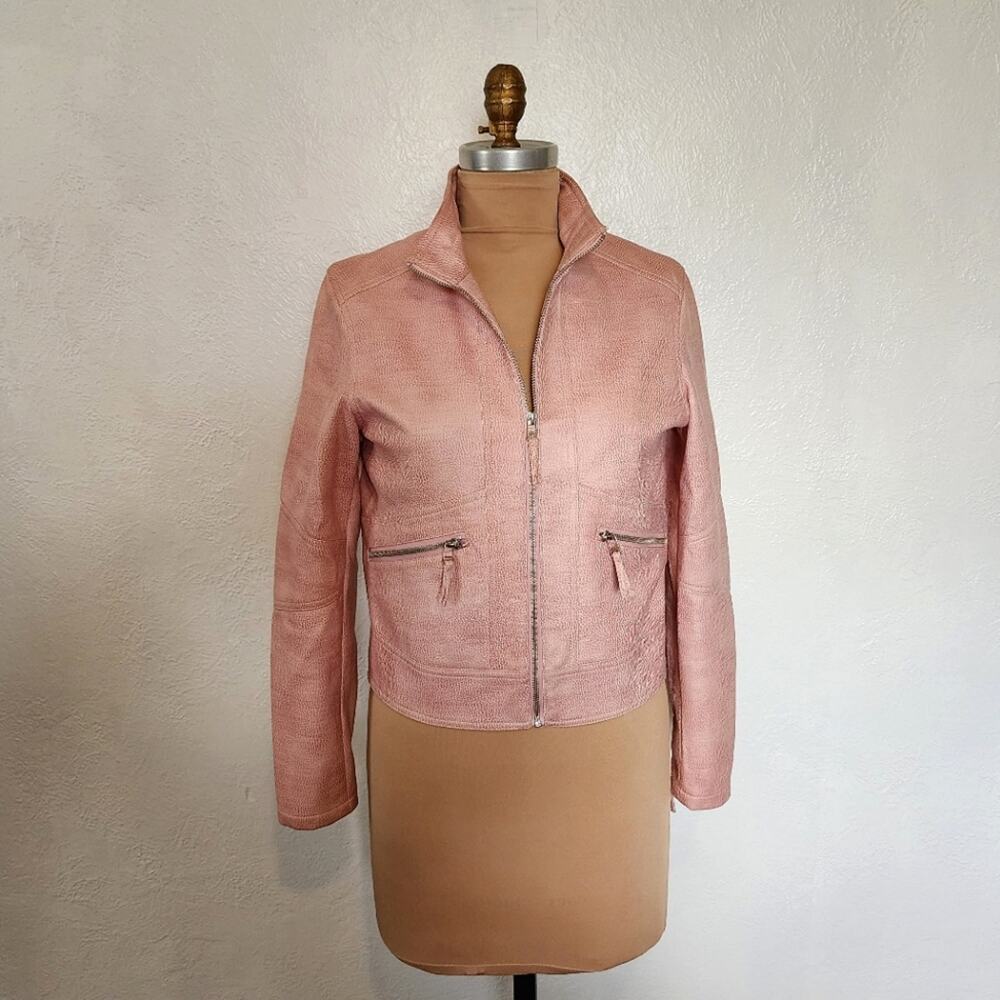 Calispia Faux Leather Jacket Snakeskin Print Pink & White Size Small